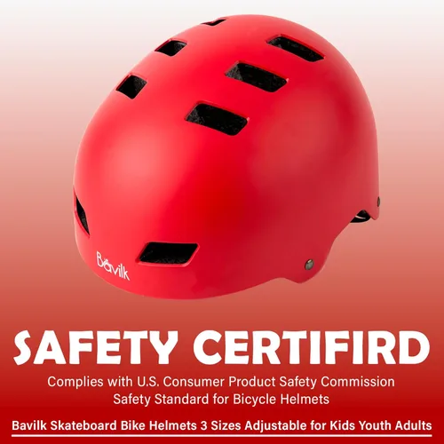 Miniatura 2 de Casco de bicicleta en 3 tallas para adolescentes, niños, jóvenes, adultos, Bavilk Casco de monopatín ajustable multideporte para bicicleta, Rojo mate