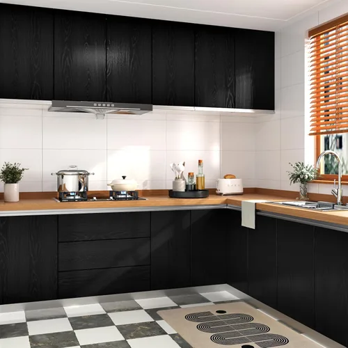 Miniatura 3 de Wallercity Papel de contacto de grano de madera negro texturizado para cocina, papel de contacto de madera autoadhesivo para armarios, impermeable