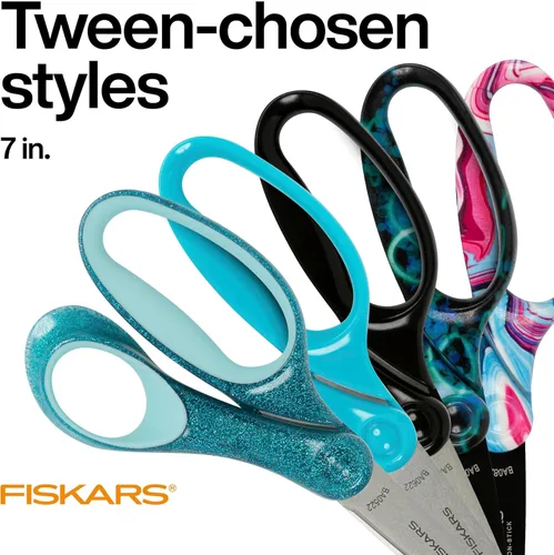 Miniatura 5 de Fiskars SoftGrip Tijeras con purpurina para estudiantes de 7 pulgadas para niños mayores de 12 años, tijeras para la escuela o manualidades, Brillo