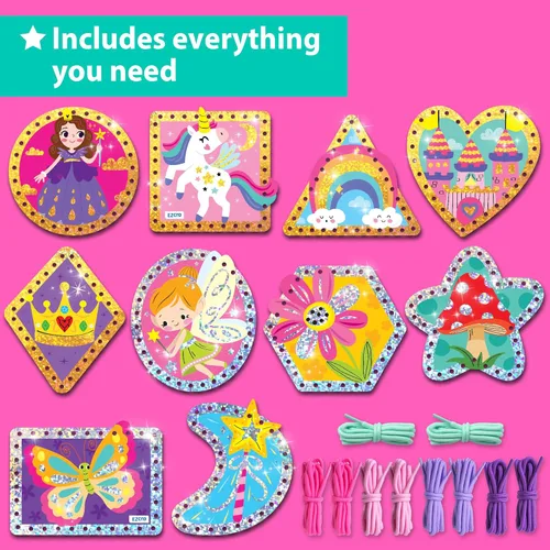Miniatura 2 de KRAFUN My First - Tarjetas de cordones para niñas de 3 años en adelante, 10 proyectos holográficos de princesa unicornio de artes y manualidades