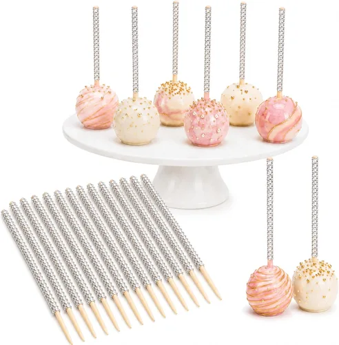 Miniatura 8 de Quotidian Palitos brillantes de bambú con purpurina de durazno de 6 pulgadas (5.9 in) paquete de 24 – caramelo de pastel de manzana caramelo Rosado