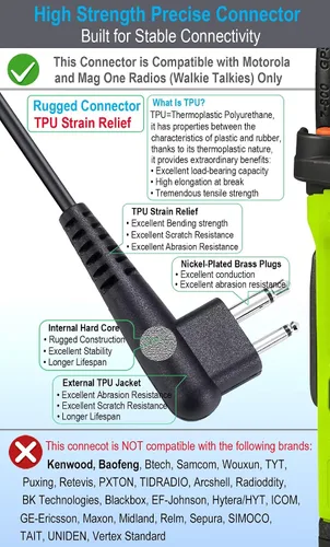 Miniatura 3 de commountain Auriculares para Motorola Walkie Talkie y Radio con PTT/Mic, Compatible con CP200D CP100D R2 CP200 CP185 BPR40 CLS1410 CLS1110 RMU2040
