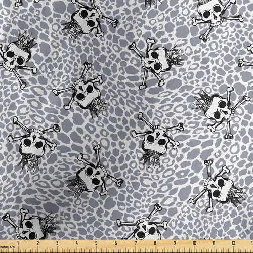 Miniatura 124 de Ambesonne The Yard, tela de calavera colorida con temática de Halloween, diseño de calavera y huesos cruzados, divertido estampado de dibujos