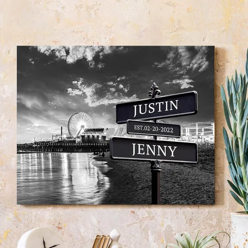 Miniatura 35 de CP CANVASPATH Nombre y fecha de pareja en la playa, impresiones en lienzo personalizadas, regalo de amor para aniversario, boda, cumpleaños y Arte
