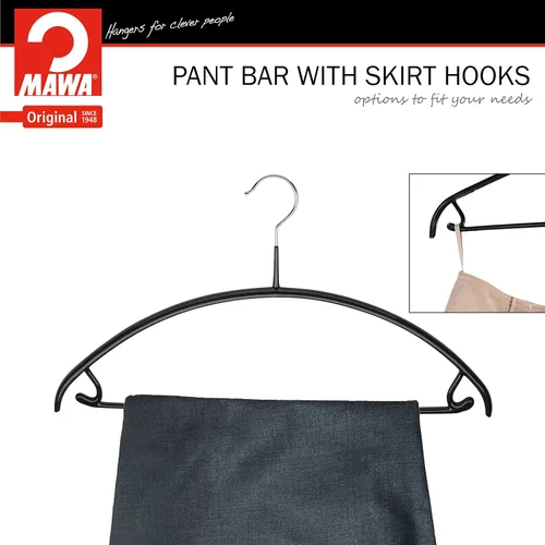 Miniatura 4 de MAWA Reston Lloyd Euro Series - Percha antideslizante con barra y ganchos para pantalones y faldas, estilo 42/U, juego de 2, color negro