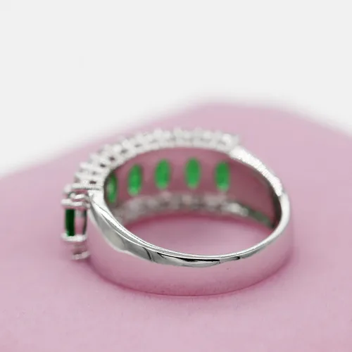 Miniatura 6 de Uloveido 7 piedras de circonio cúbico verde media lunamenisco anillos compromiso, los mejores regalos para mujeres niñas tamaño 6 7 8 9 J501