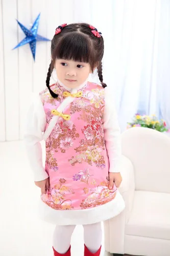 Miniatura 4 de Hooyi Invierno chino estilo chica vestido algodón sin mangas niños cheongsam bebé niñas Qipao