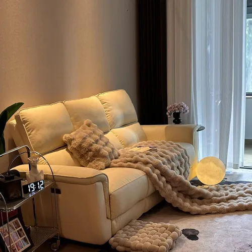 Miniatura 3 de Manta de pelo sintético de felpa de conejo, gruesa y cálida para todas las estaciones, manta peluda suave y mullida para sofá, cama, decorativa Beige