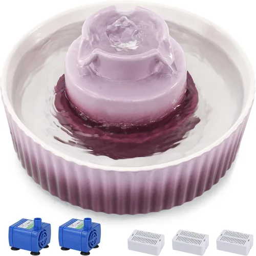Miniatura 9 de Fuente de Agua de Cerámica para Gatos Lawfery, Fuente para Gatos de 2.1L/71oz con 3 Filtros de Carbón y 2 Bombas de Agua, Fuente de Agua