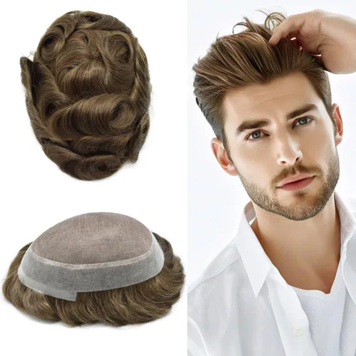 Miniatura 92 de Tupé para hombres, piezas de cabello humano real, sistema de unidades de cabello natural, línea capilar natural, pieza de repuesto para hombres