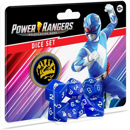 Miniatura 6 de Renegade Game Studios Power Rangers RPG - Juego de dados poliédricos personalizados de 8 piezas con moneda de poder Rojo