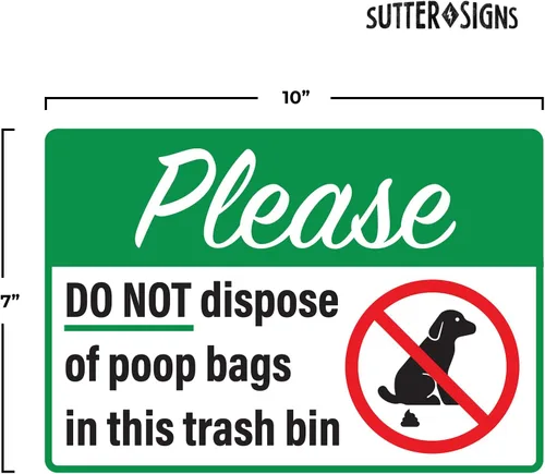 Miniatura 2 de Please Do Not Dispose Poop Bags in this Trash Bin Stickers, autoadhesivas de vinilo resistentes a la intemperie, verde/blanco, 10 x 7 pulgadas