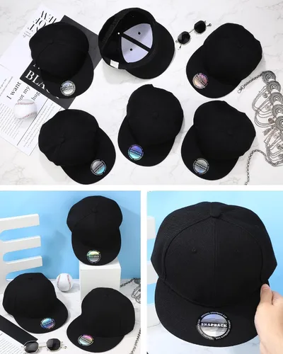 Miniatura 6 de 15 Pack Snapback Hats for Men Hip Hop Style Hats Solid Baseball Hats Adjustable Snapback Cap Flat Brim Baseball Caps