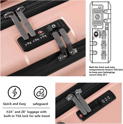Miniatura 6 de AnyZip Maletas de equipaje con ruedas giratorias PC+ABS Hardshell TSA Lock, Rosado