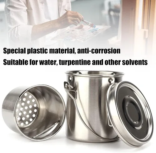 Miniatura 2 de Lavadora de pinceles, limpiador de pinceles de acero inoxidable con contenedor de doble gota, soporte para pinceles de pintura, limpiador