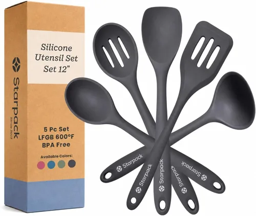 Miniatura 12 de Starpack - Juego de utensilios de cocina de silicona para agitar y servir (5 piezas, 11 pulgadas), LFGB no tóxico, resistente al calor de 600 °F