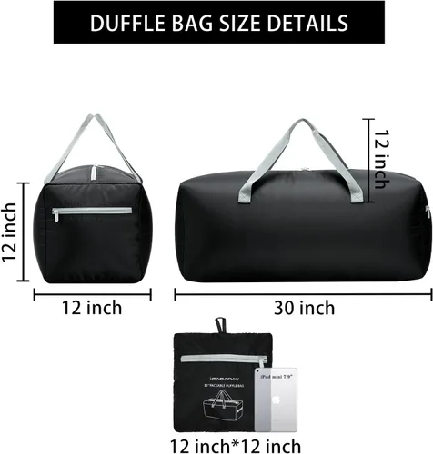 Miniatura 3 de Bolsa de lona plegable de 30 pulgadas 75 L ligera con resistente al agua para viajes Negro 75L