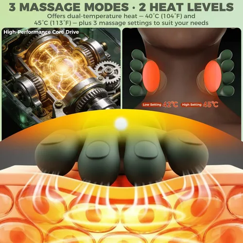 Miniatura 6 de Masajeador de hombros y cuello con calor, masaje biónico 4D de cuello calentado con dedos simula un verdadero masaje de palma para aliviar el dolor