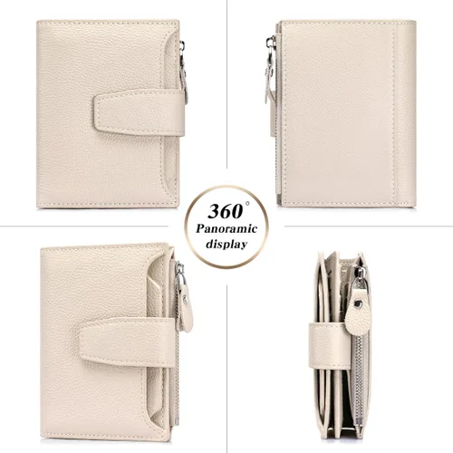 Miniatura 4 de Cartera de piel plegable con bloqueo RFID para mujer, tarjetero compacto con bolsillo con cremallera para monedas y 4 ventanas de identificación