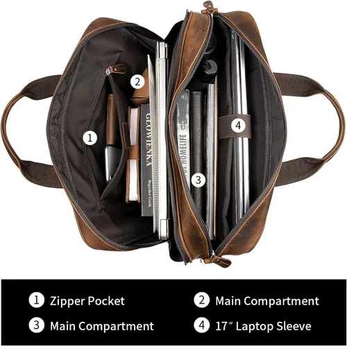 Miniatura 5 de Augus - Maletín de cuero para hombre de 16 pulgadas, bolso de hombro para laptop con correa de equipaje 100% full-grain leather, YKK zip, fits