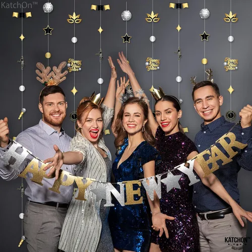 Miniatura 4 de KatchOn, Guirnalda de Feliz Año Nuevo - Paquete de 9 Pre-ensartada, Decoraciones Colgantes Feliz Año Nuevo Suministros de Fiesta de Año Nuevo