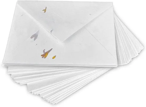 Wanderings Sobres blancos hechos a mano con pétalos de flores reales de 4.25 x 6.25 pulgadas, paquete de 25 sobres de prensa en frío para anuncios,