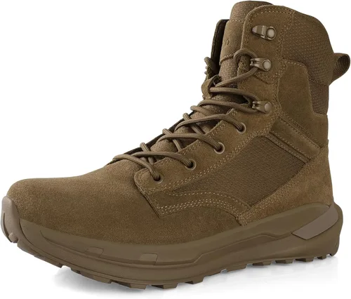 Miniatura 8 de Botas tácticas de combate de senderismo para hombre, botas militares de trabajo para motocicleta, ligeras, duraderas, con cremallera lateral y cuero