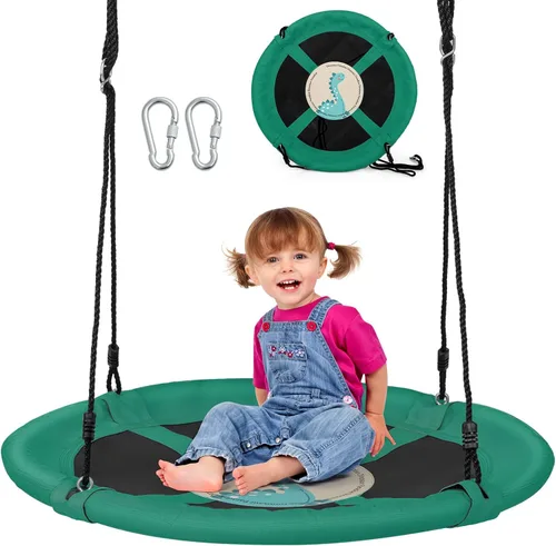 Miniatura 13 de Costzon - Platillo volador de 40 pulgadas, columpio seguro y resistente para niños de fácil montaje, cuerdas ajustables, ideal para el parque de Rosa