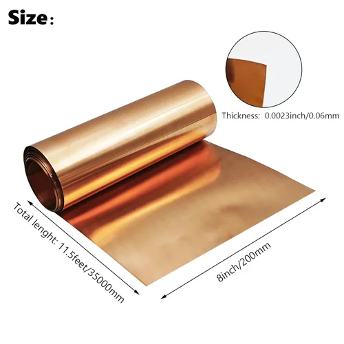 Miniatura 2 de Rollo de lámina de cobre de 8 pulgadas x 11.5 pies, calibre 20, tira de cobre puro 99.9% 137.795 in x 7.874 in x 0.002 in, lámina de cobre