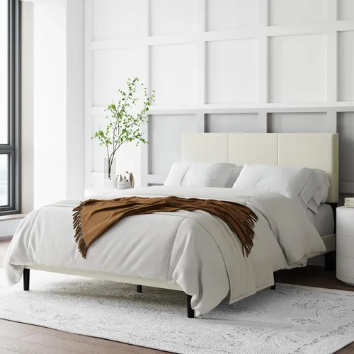 Miniatura 3 de IOILORI Base de cama de tamaño matrimonial con cabecera tapizada, listones de madera resistentes, no requiere somier, silencioso, fácil montaje