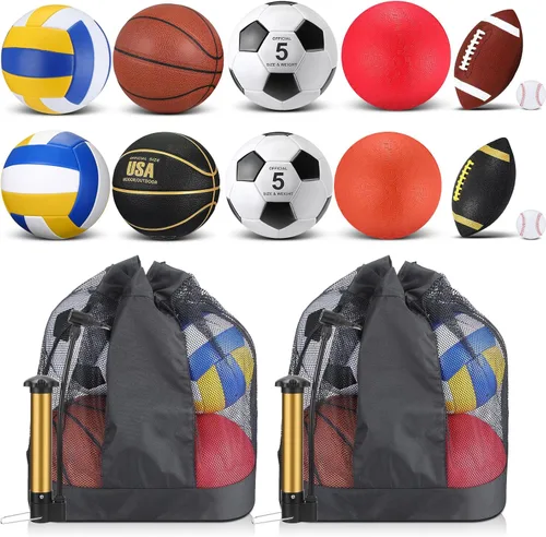 Deekin Juego de 12 pelotas deportivas surtidas para jóvenes y adultos, tamaño oficial, baloncesto, fútbol, voleibol, fútbol, béisbol, pelota con
