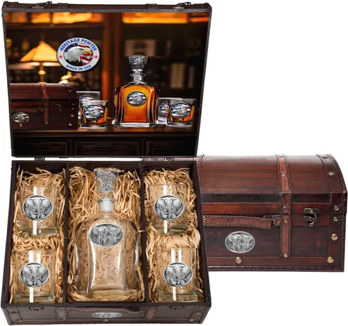 Miniatura 66 de Heritage Pewter Alabama Capitol - Juego de baúl Recipiente de líquido de 24 onzas con 4 vasos de agua Vidrio de peltre elaborado por expertos
