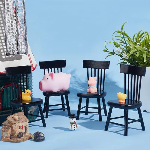 Miniatura 3 de PH PandaHall 4 sillas de casa de muñecas, sillas de muebles en miniatura a escala 1/12, mini silla de madera, muebles pequeños, modelo de silla