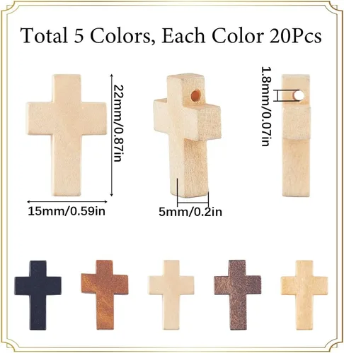 Miniatura 2 de SUNNYCLUE 100 dijes de cruz de madera a granel, cuentas de madera natural, mini cruces de bolsillo blancas y negras, rosario, crucifijo de Pascua