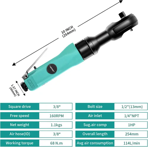 Miniatura 5 de Dotool Llave de trinquete neumática de 3/8", llaves de trinquete neumáticas profesionales, unidad cuadrada de 160 RPM liviana, compacta, control