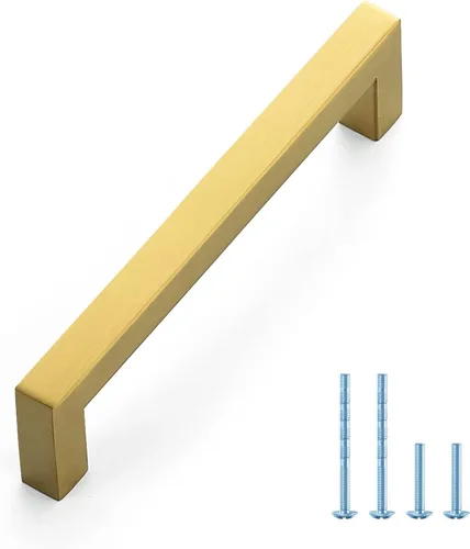Miniatura 23 de Ravinte Paquete de 5 tiradores dorados de latón brusehed de 3 pulgadas para gabinetes de cocina, herrajes de cocina cuadrados dorados para gabinete