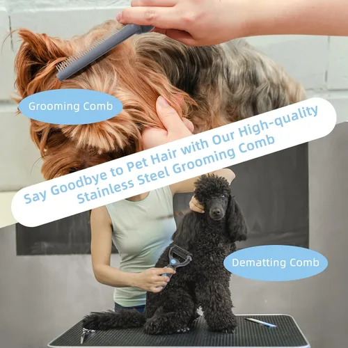 Miniatura 3 de Wisedog Kit de aseo para perros, 7 piezas, cortaúñas para gatos con lima de uñas, peine desengrasante para perros, peine de pulgas, cepillo de baño