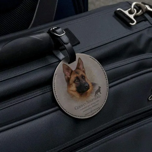 Miniatura 5 de Tarjeta de identificación redonda de piel con diseño de perro pastor alemán