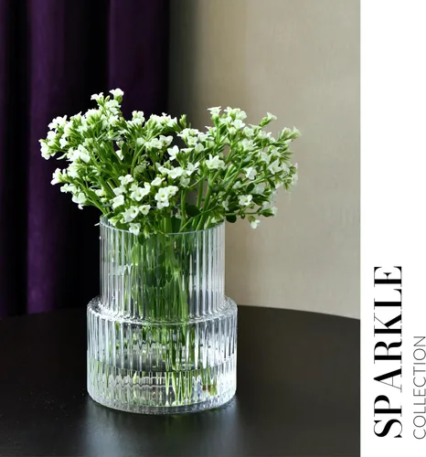 Miniatura 3 de KROSNO Florero de cristal acanalado de 7.8 pulgadas - Florero de cristal transparente para flores y ramos - Vidrio sin plomo - Diseño moderno