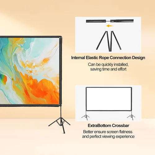 Miniatura 2 de Pantalla de proyector para exteriores con soporte, soporte de pantalla de proyector portátil de 120 pulgadas con barra de cuerda elástica, pantalla