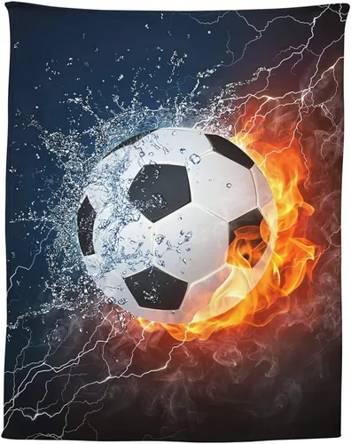 Miniatura 10 de YISUMEI Manta de béisbol impresa en 3D, 60 x 80 pulgadas, bola blanca chocar en agua y fuego, ideal para decoración del hogar con temática deportiva