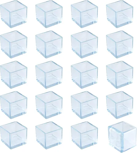 Geesatis Paquete de 20 protectores de patas de silla para suelos de madera dura, protectores cuadrados de silicona transparente para patas de silla,