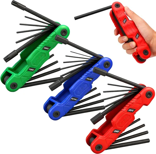 Miniatura 14 de Juego de llaves hexagonales plegables de 11 piezas grandes SAE (3/32"-1/2"), juego de llaves Allen resistentes, herramienta portátil para tiro