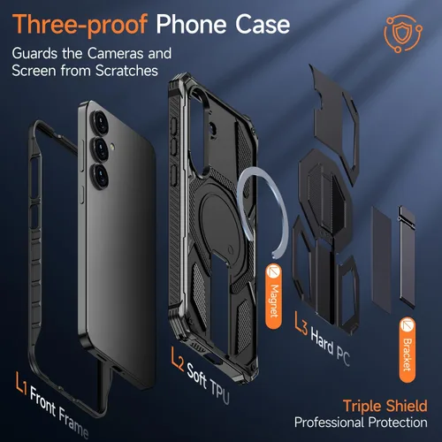 Miniatura 8 de Funda magnética para Samsung Galaxy S24 FE con soporte y protector de pantalla [compatible con Magsafe] antideslizante, cuerpo completo, doble capa