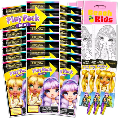 Juego de mini recuerdos de fiesta arcoíris – 24 mini paquetes con páginas para colorear, calcomanías y más (suministros para fiesta de cumpleaños de