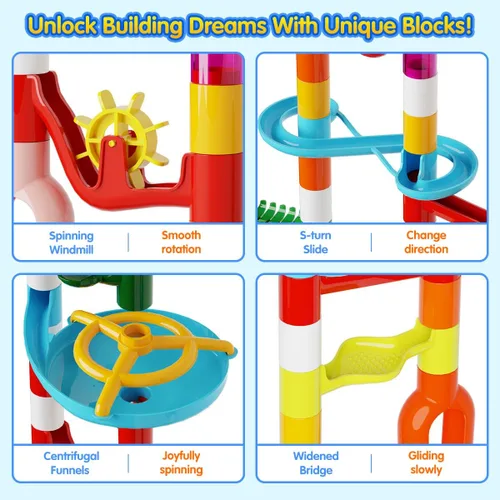 Miniatura 3 de Ifollower Kit de carrera de mármol, 110 piezas de juego de laberinto de mármol, juguetes de construcción para niños, juego de carreras de pista
