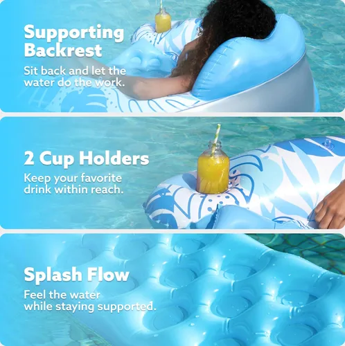 Miniatura 3 de SLOOSH Flotadores de piscina con toldo para adultos, sillas inflables XL con portavasos para adultos, flotadores inflables con reposacabezas