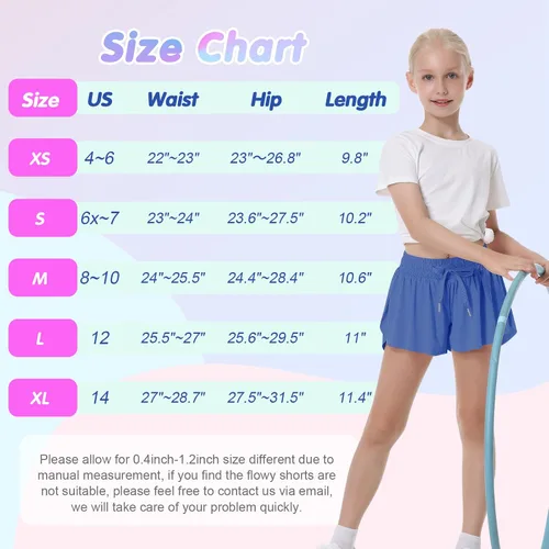 Miniatura 6 de QooNoo Girls Butterfly Shorts with Pocket Flowy Athletic Shorts High Waist Preppy Running Shorts for Kids Teen