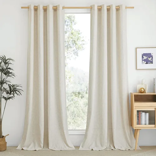 Miniatura 26 de NICETOWN Cortinas de lino natural con textura de lino para dormitorio, mezcla de lino rústica con ojales en la parte superior, semitransparentes