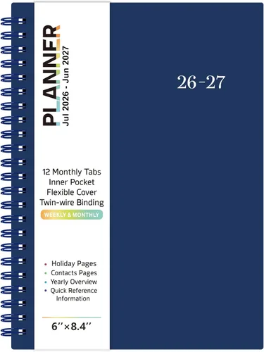 Agenda 2026 – Agenda 2026, enero 2026 a diciembre 2026, 6 x 8.4 pulgadas, agenda semanal y mensual 2026, tapa flexible semanal y mensual, papel Azul